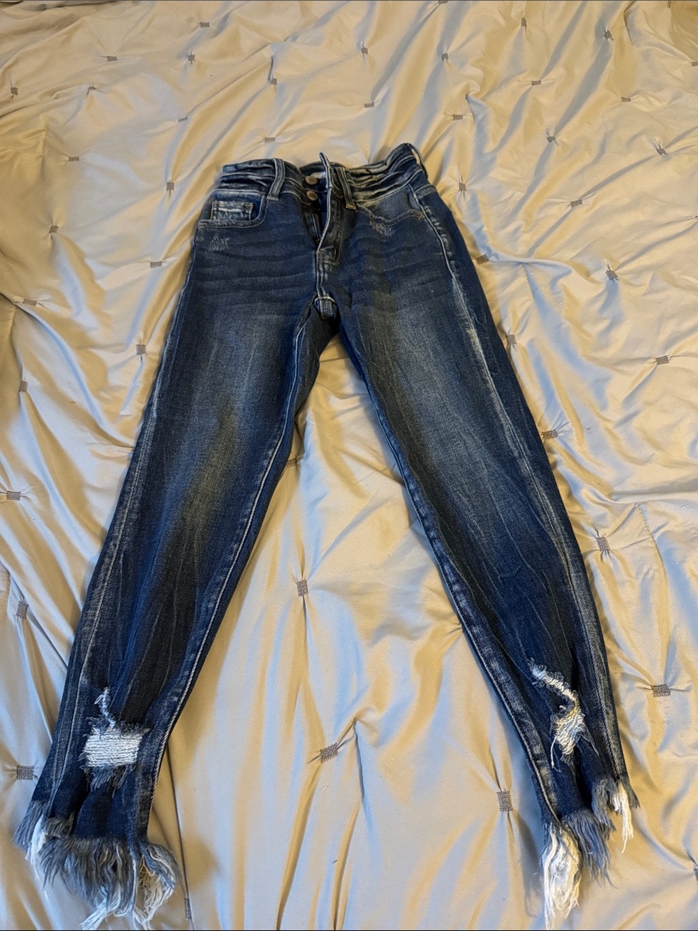 KanCan Dark Blue Distressed Skinny Jeans with Frayed Hem